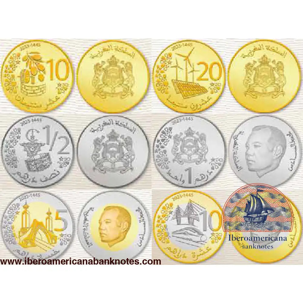 MOROCCO. MARRUECOS NUEVO SET 2023 UNC. 10 20 centimos 1/2 1 5 y 10 Dirhams