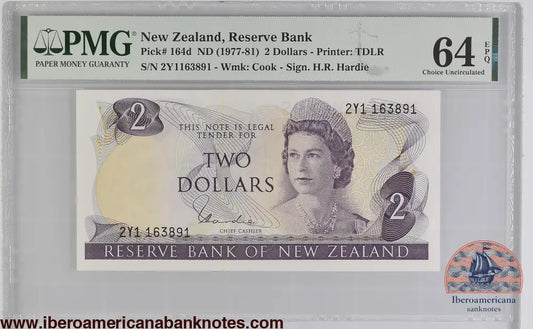 New Zealand 2 Dollars ND (1977-1981) Elizabeth II P-164d PMG64EPQ