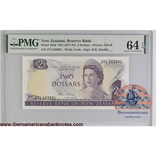 New Zealand 2 Dollars ND (1977-1981) Elizabeth II P-164d PMG64EPQ