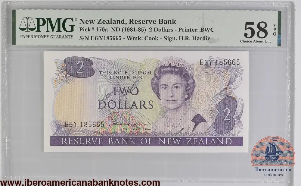 New Zealand 2 Dollars ND (1981-1985) ElizabethII P-170a PMG58EPQ