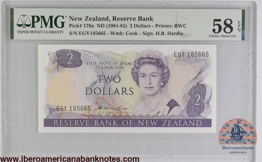 New Zealand 2 Dollars ND (1981-1985) ElizabethII P-170a PMG58EPQ