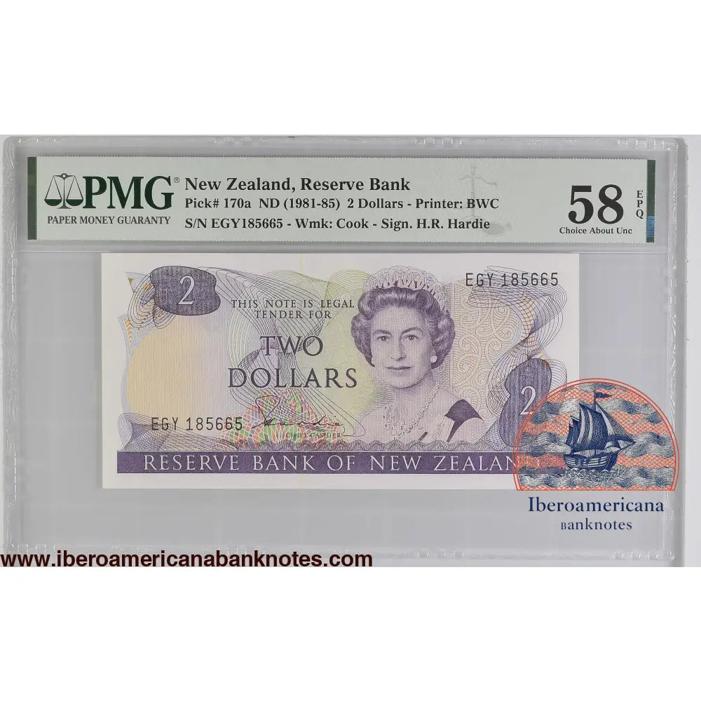 New Zealand 2 Dollars ND (1981-1985) ElizabethII P-170a PMG58EPQ