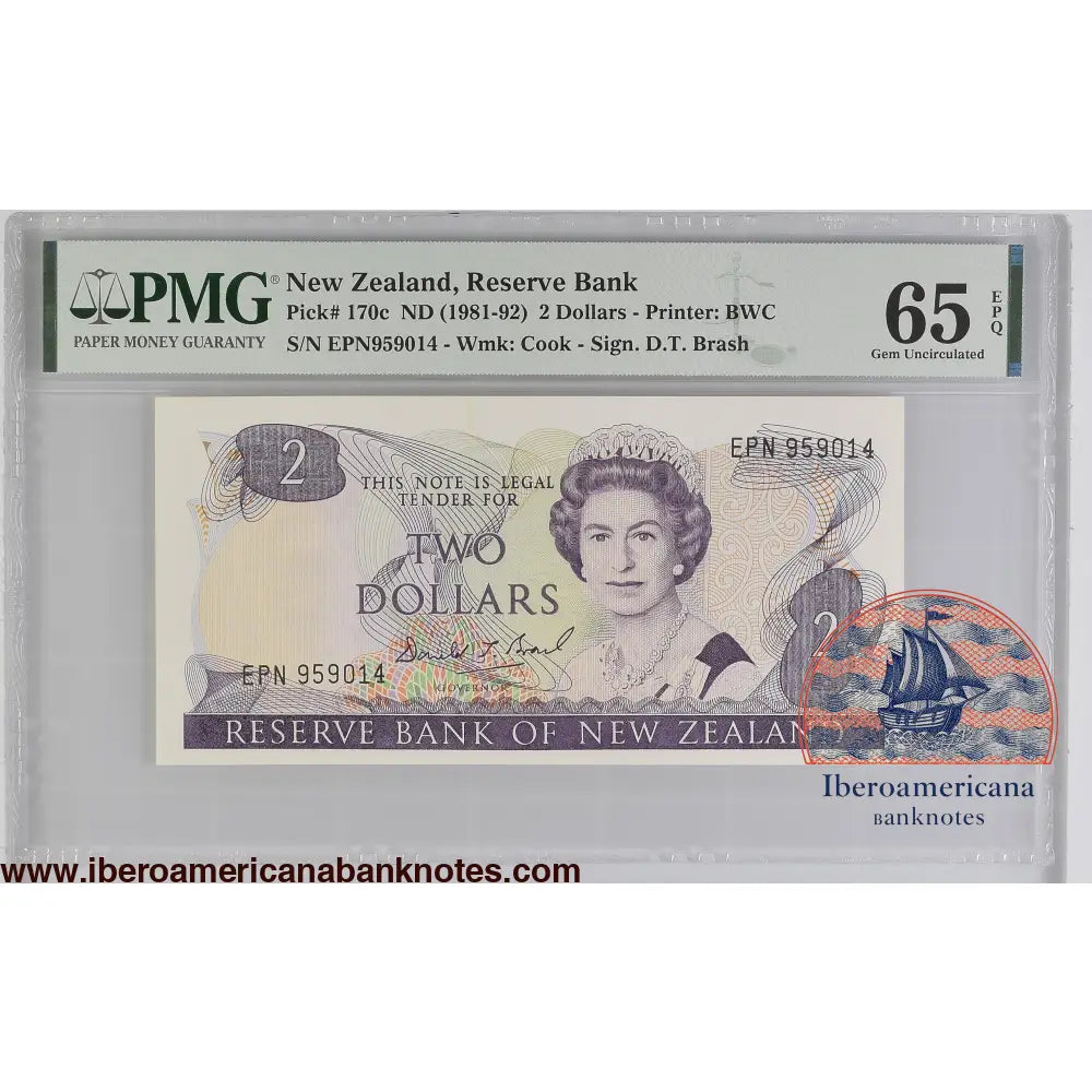 New Zealand 2 DollarsND (1981-1985) ElizabethII P-170c PMG65EPQ