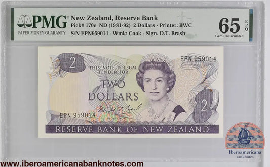 New Zealand 2 DollarsND (1981-1985) ElizabethII P-170c PMG65EPQ