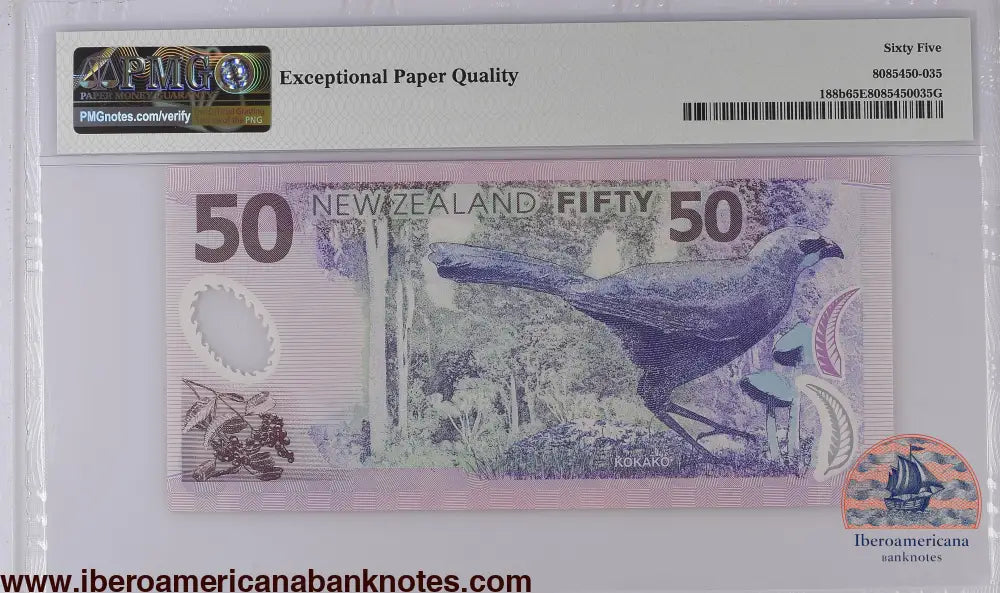 New Zealand 2007 P-188b PMG Gem UNC 65 EPQ 50 Dollars