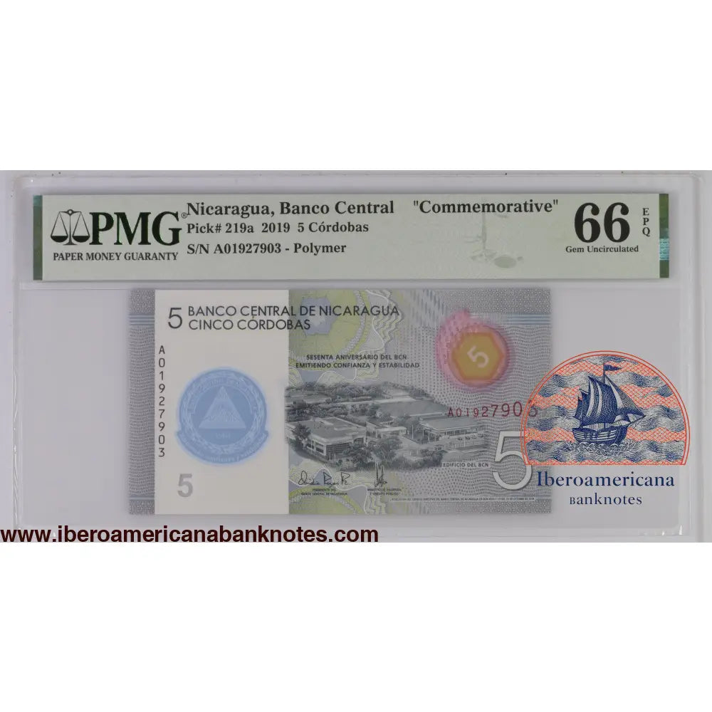 Nicaragua 23.10.2019 P-219a PMG Gem UNC 66 EPQ 5 Cordobas