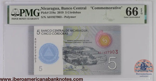 Nicaragua 23.10.2019 P-219a PMG Gem UNC 66 EPQ 5 Cordobas
