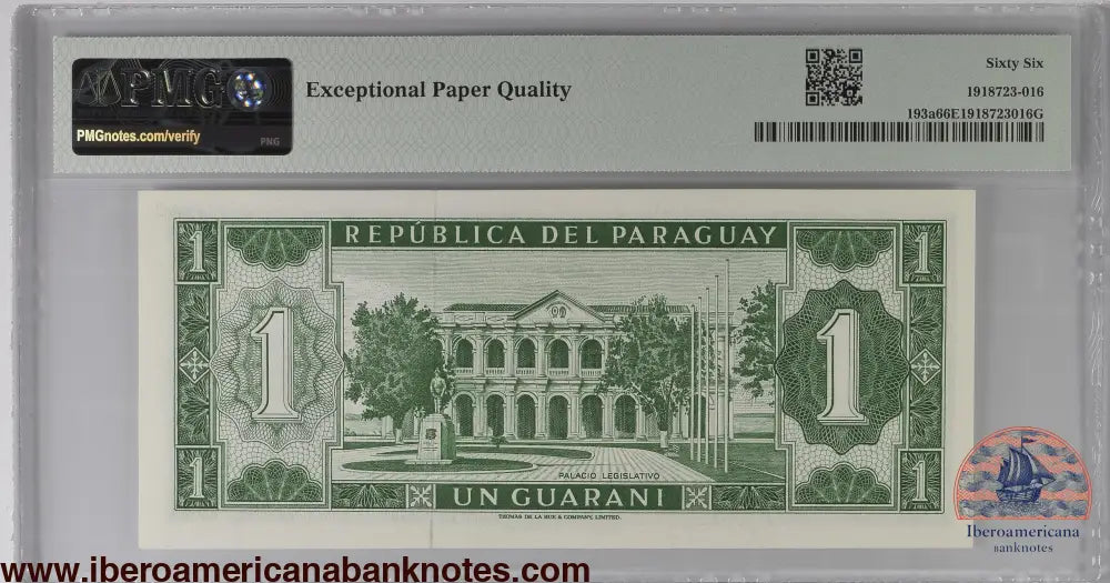 Paraguay 1 Guarani 1952 (1963) P 193a Prefix: A Grade 66 EPQ