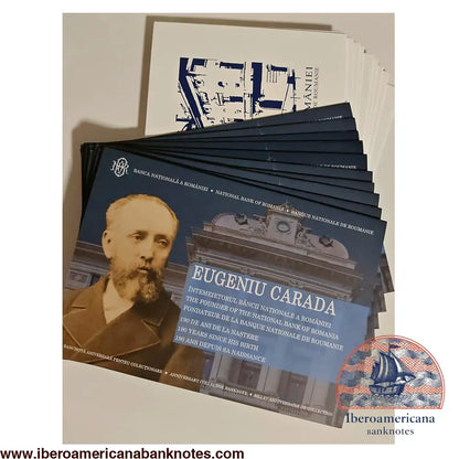 Folder original del Banco Nacional de Rumanía para el billete conmemorativo de 100 lei de 2026, dedicado a Eugeniu Carada, 190 aniversario de su nacimiento.