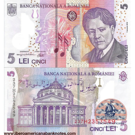 Romania 5 Leu 2018/2023 P 118k Polymer UNC | Iberoamericana Banknotes