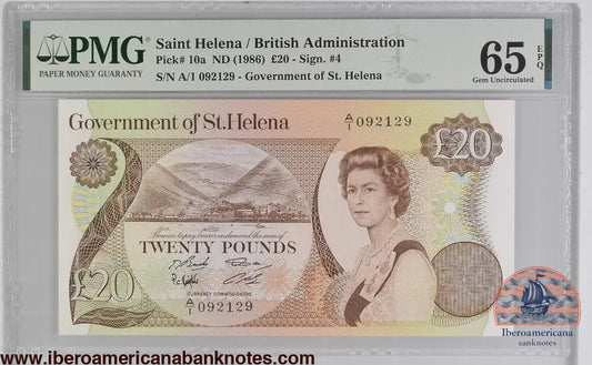 Saint Helena 20 Pounds ND (1986) P-10a PMG 65 EPQ