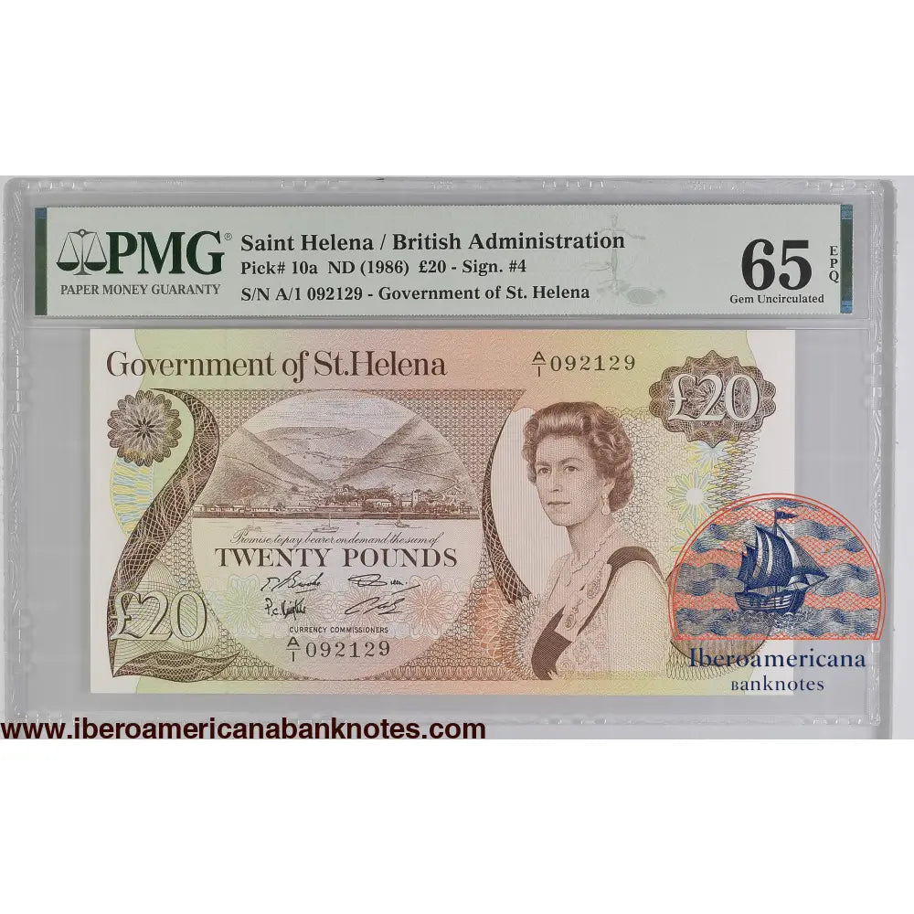 Saint Helena 20 Pounds ND (1986) P-10a PMG 65 EPQ