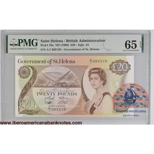Saint Helena 20 Pounds ND (1986) P-10a PMG 65 EPQ