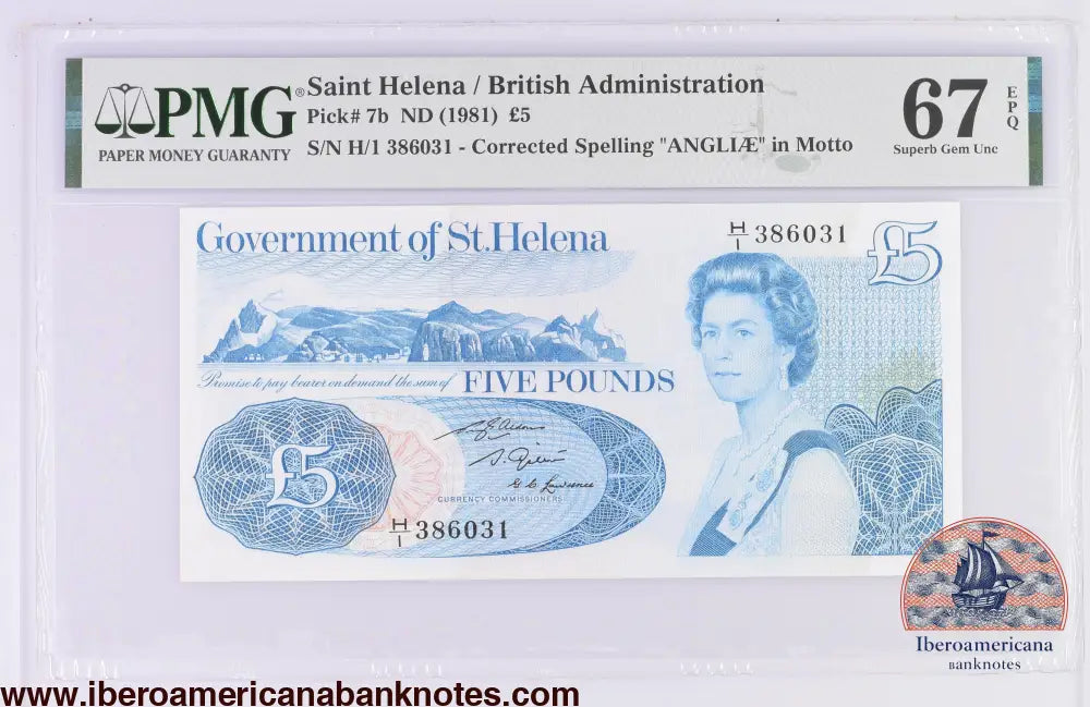 Saint Helena 5 Pounds 1981 P-7b Correct Spelling PMG 67 EPQ