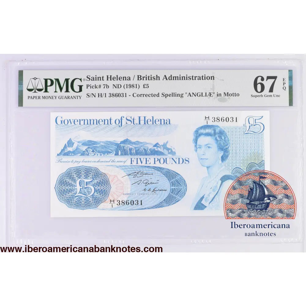 Saint Helena 5 Pounds 1981 P-7b Correct Spelling PMG 67 EPQ