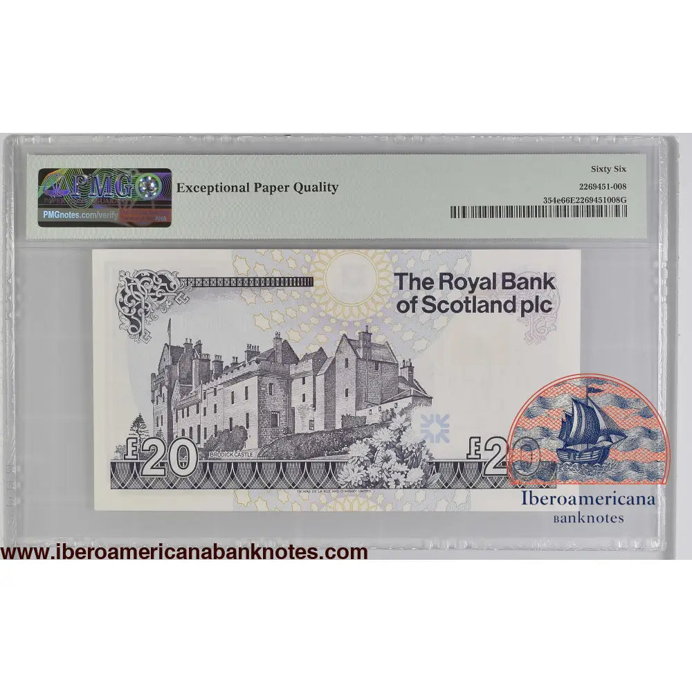 Scotland 20 Pounds 2010-12 LOW SERIAL NUMBER 514 P-354e PMG 66 EPQ