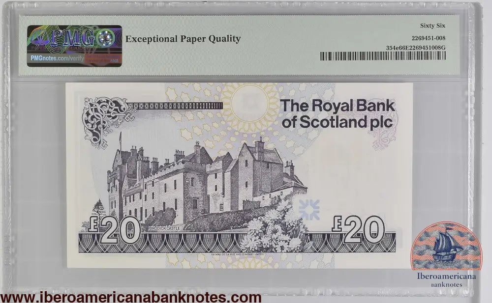 Scotland 20 Pounds 2010-12 LOW SERIAL NUMBER 514 P-354e PMG 66 EPQ