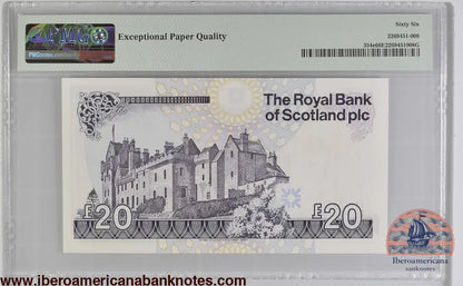 Scotland 20 Pounds 2010-12 LOW SERIAL NUMBER 514 P-354e PMG 66 EPQ