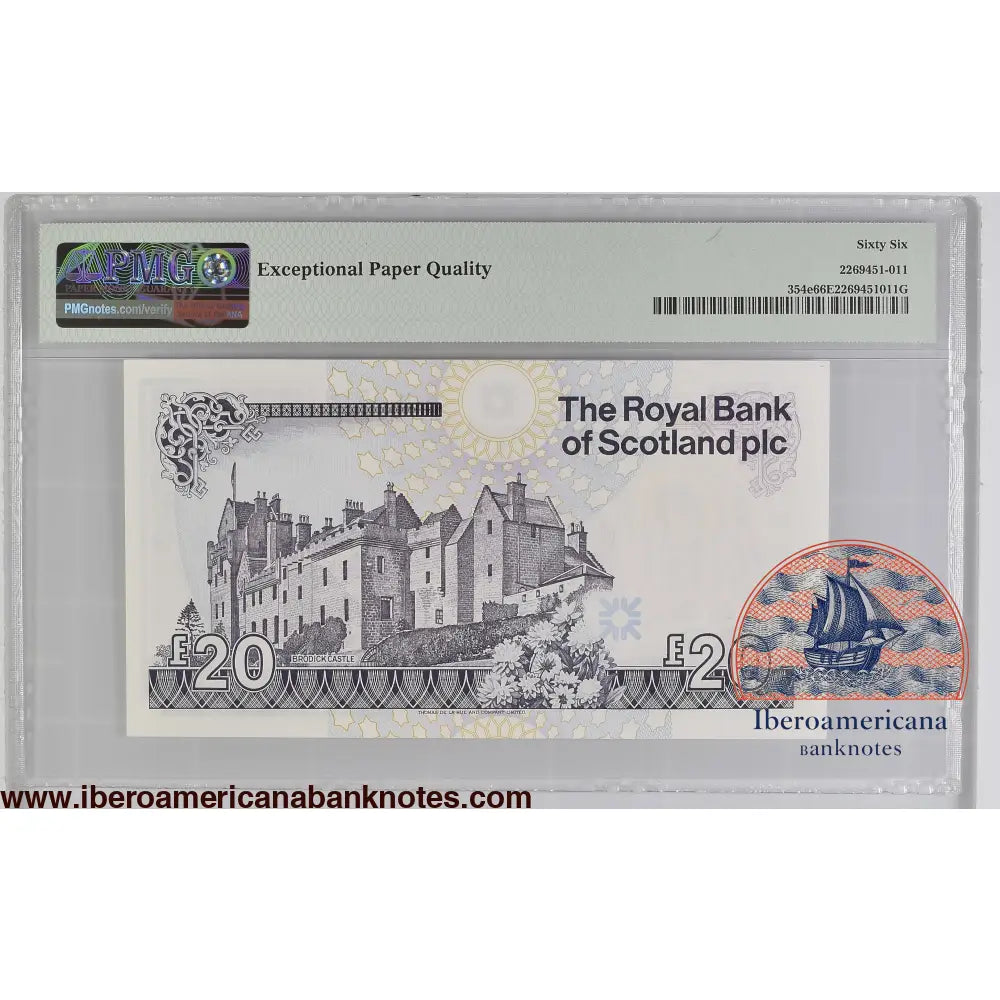 Scotland 20 Pounds 2010-12 LOW SERIAL NUMBER 518 P-354e PMG 66 EPQ