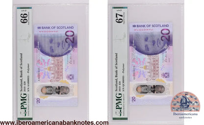 Scotland 2019 PMG 66 EPQ & 67 EPQ Matched S/N Pair 20 pounds