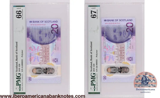 Scotland 2019 PMG 66 EPQ & 67 EPQ Matched S/N Pair 20 pounds