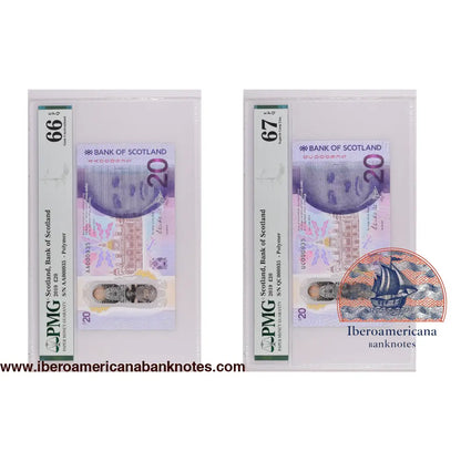 Scotland 2019 PMG 66 EPQ & 67 EPQ Matched S/N Pair 20 pounds