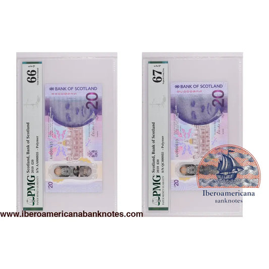 Scotland 2019 PMG 66 EPQ & 67 EPQ Matched S/N Pair 20 pounds