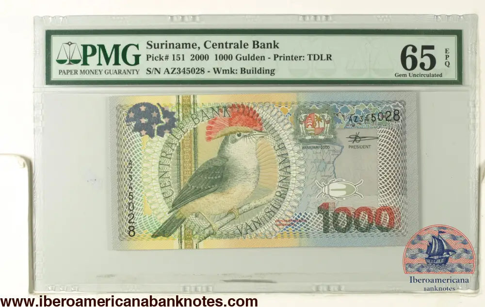 SURINAME 1000 Gulden 1 January 2000 (Pick: 151) PMG65EPQ
