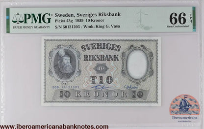 Sweden 1959 P-43g PMG Gem UNC 66 EPQ 10 Kronor