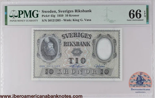 Sweden 1959 P-43g PMG Gem UNC 66 EPQ 10 Kronor