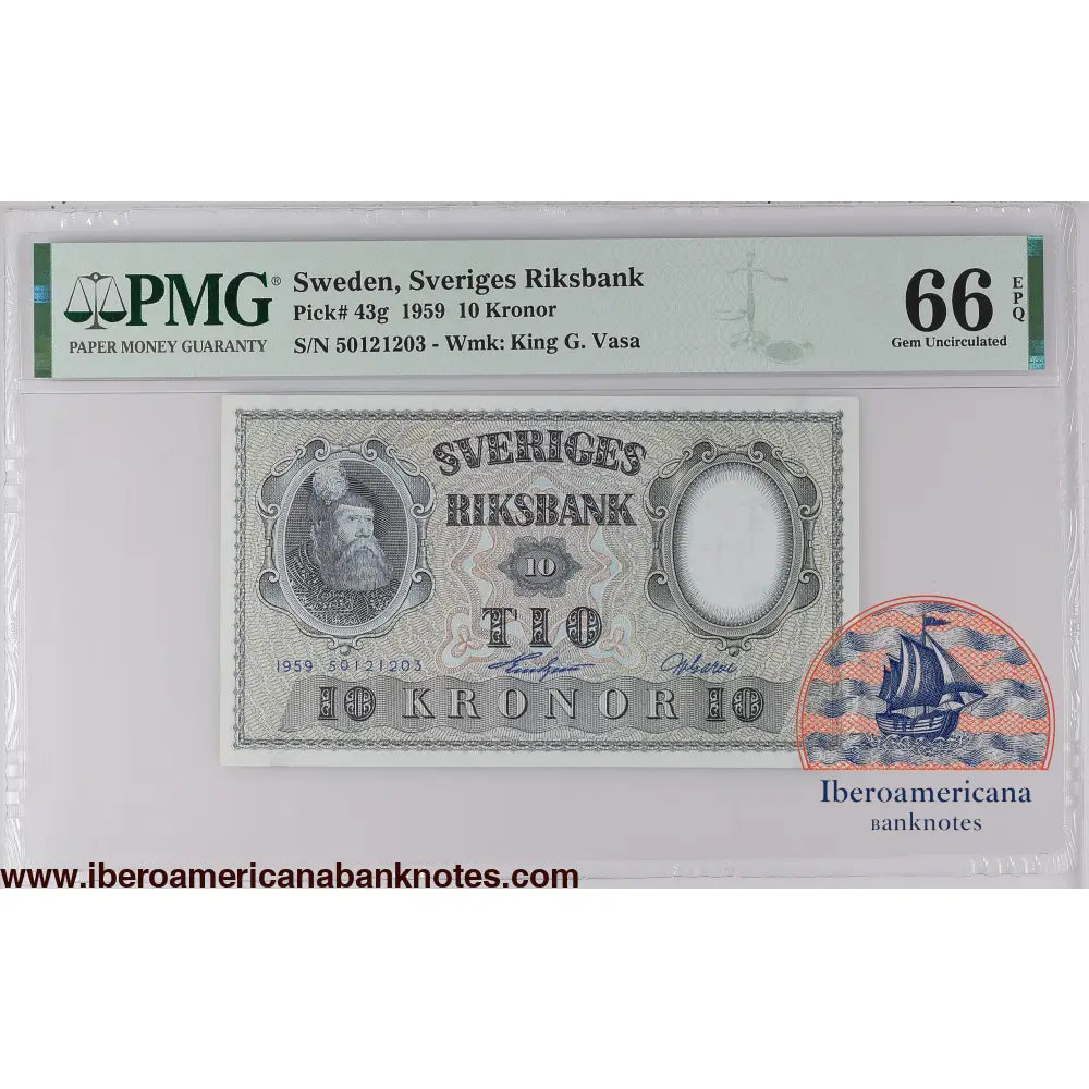Sweden 1959 P-43g PMG Gem UNC 66 EPQ 10 Kronor