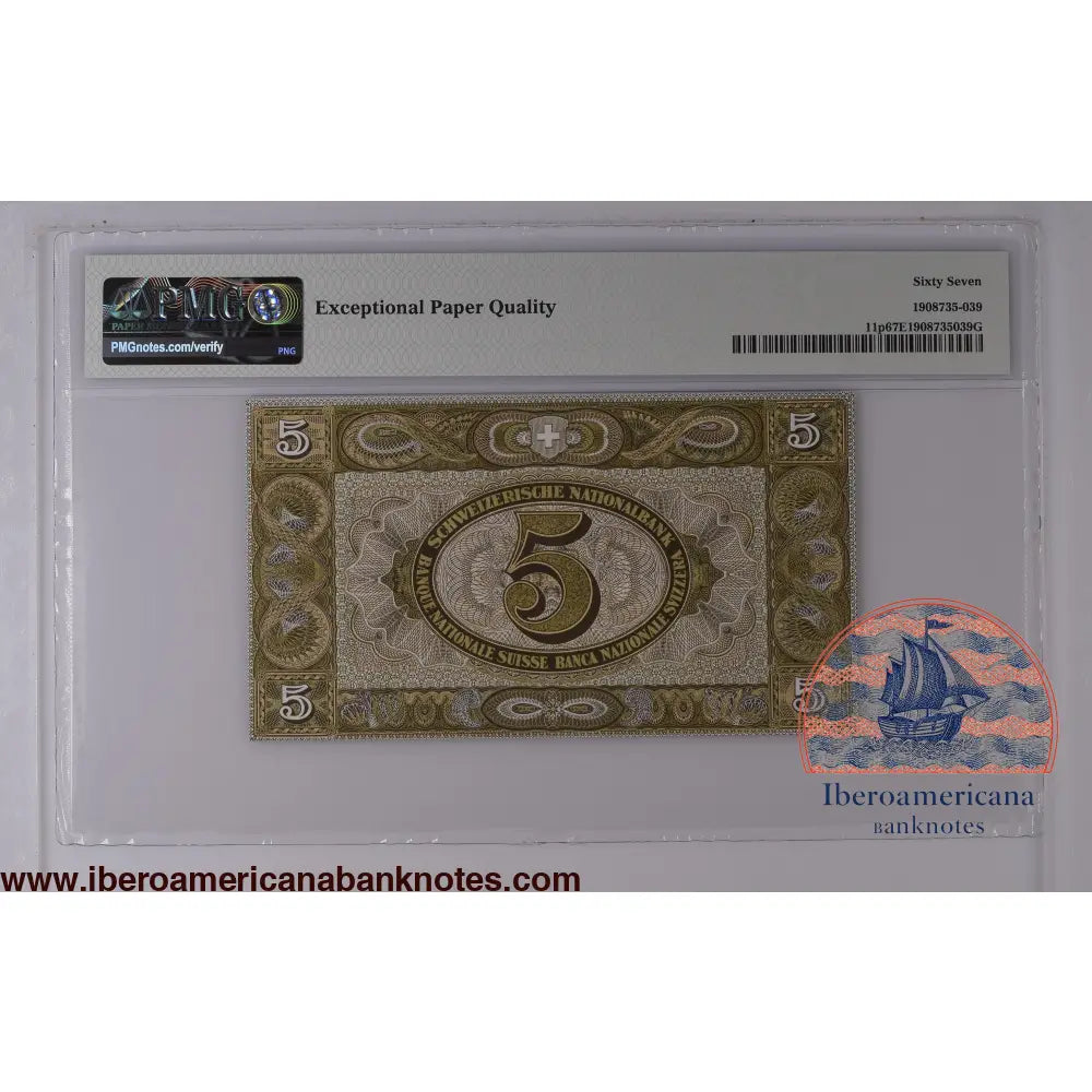 SWITZERLAND 5 Franken 1952 Pick 11 p PMG 67 EPQ