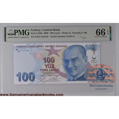 Turkey 2009 P-226d PMG Gem UNC 66 EPQ 100 Lirasi