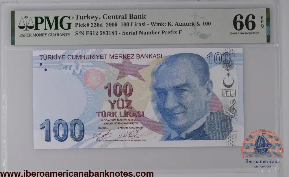 Turkey 2009 P-226d PMG Gem UNC 66 EPQ 100 Lirasi