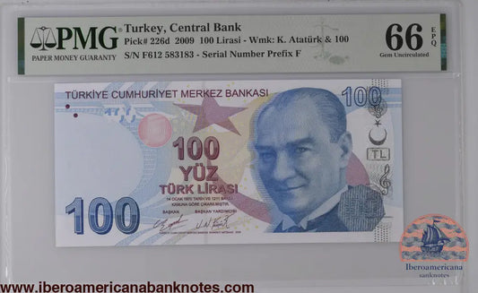 Turkey 2009 P-226d PMG Gem UNC 66 EPQ 100 Lirasi
