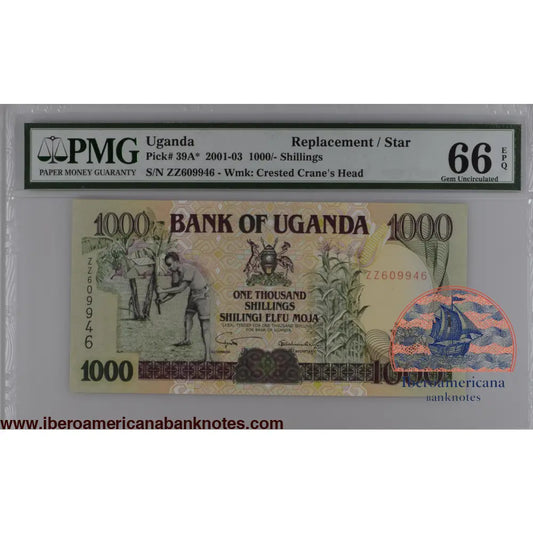 Uganda 1000 Shillings 2003 Replacement P-39A PMG66EPQ