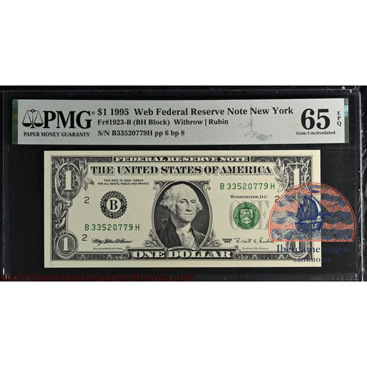 United States of America. 1 Dollar 1995 Fr# 1923-B WEB Note PMG 65 EPQ