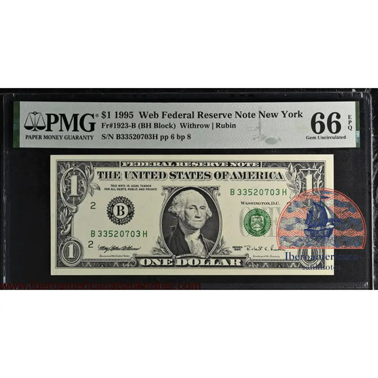 United States of America. 1 Dollar 1995 Fr# 1923-B WEB Note PMG 66 EPQ