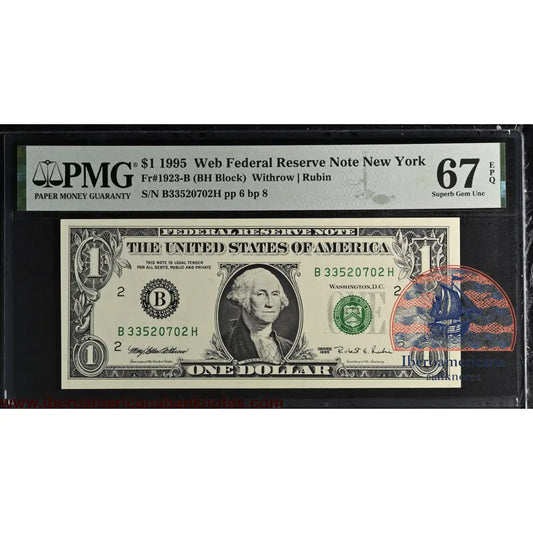 United States of America. 1 Dollar 1995 Fr# 1923-B WEB Note PMG 67 EPQ