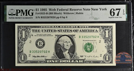 United States of America. 1 Dollar 1995 Fr# 1923-B WEB Note PMG 67 EPQ