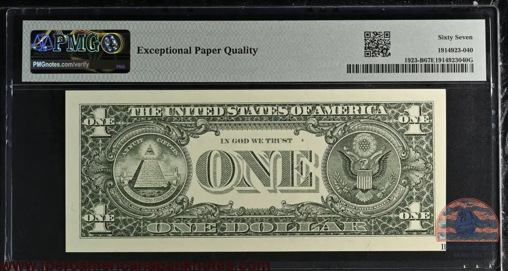 United States of America. 1 Dollar 1995 Fr# 1923-B WEB Note PMG 67 EPQ