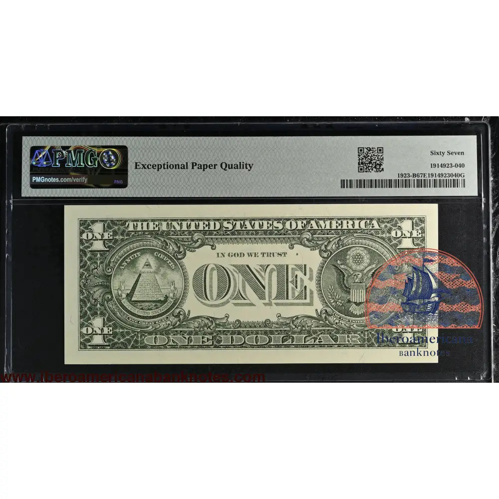 United States of America. 1 Dollar 1995 Fr# 1923-B WEB Note PMG 67 EPQ