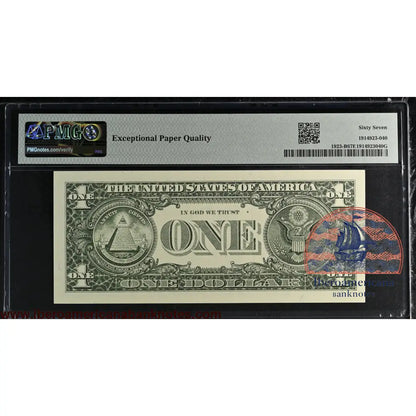 United States of America. 1 Dollar 1995 Fr# 1923-B WEB Note PMG 67 EPQ