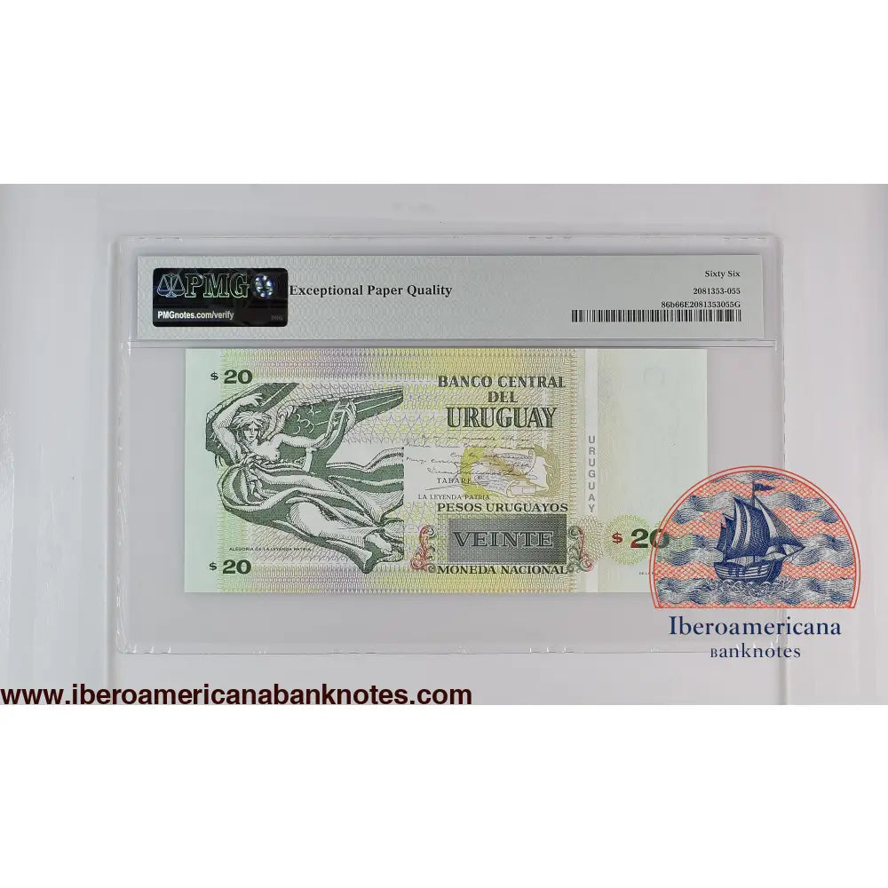 Uruguay 2011 P-86b PMG Gem UNC 66 EPQ 20 Pesos Uruguayos low number