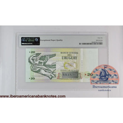 Uruguay 2011 P-86b PMG Gem UNC 66 EPQ 20 Pesos Uruguayos low number