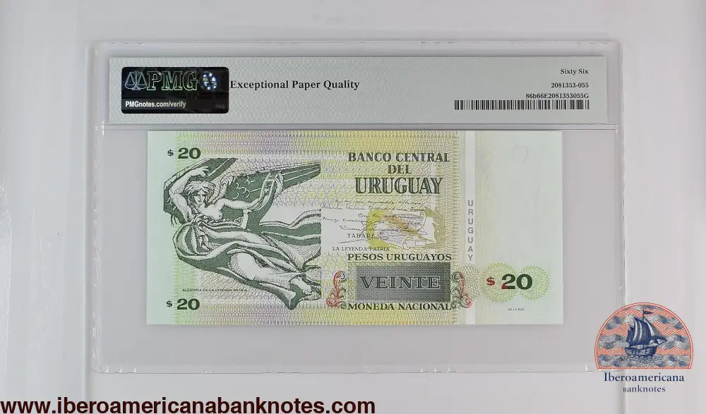 Uruguay 2011 P-86b PMG Gem UNC 66 EPQ 20 Pesos Uruguayos low number