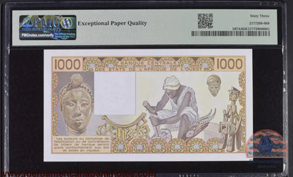 West African States / Ivory Coast 1989 P-107Ai PMG Choice UNC 63 EPQ 1000 Francs