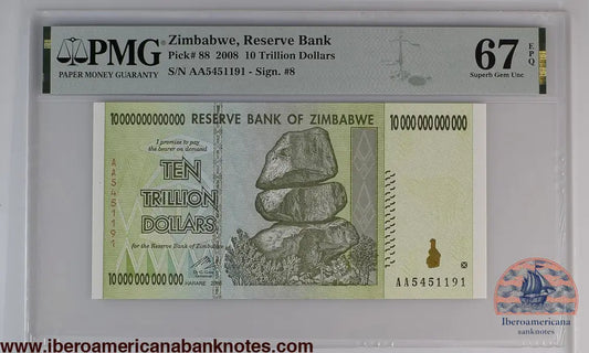 Zimbabwe 10,000,000,000,000 (Trillion) Dollars 2008 P-88 PMG 67 EPQ